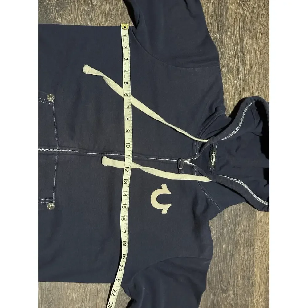 True Religion Mens Navy Blue buddha Logo Full Zip Hoodie Sweatshirt Size M